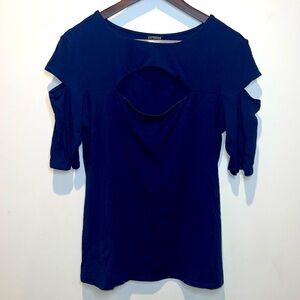 Express Women’s Size XL Navy Blue Top Chest And Arm Slit Cutouts Stretchy Soft